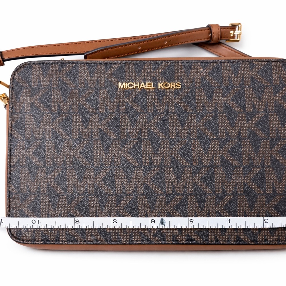 Michael Kors Jet Set Crossbody Bag Brown MK Signature Canvas Gold Hardware NEW - Picture 4 of 5
